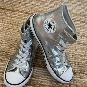 Converse Chuck Taylor Girls Metallic Silver High Top Sneakers Size 3